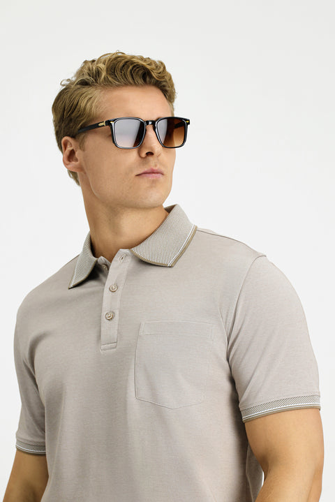 Medium Brown Regular Fit Cotton Patterned Pocket Polo Shirt