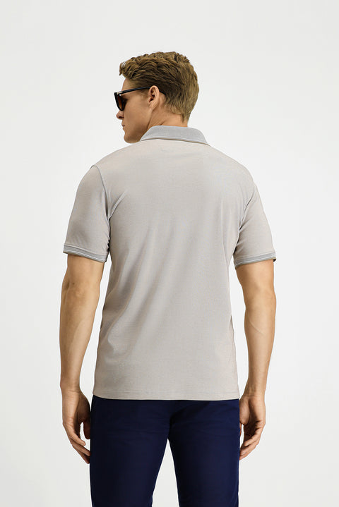 Medium Brown Regular Fit Cotton Patterned Pocket Polo Shirt