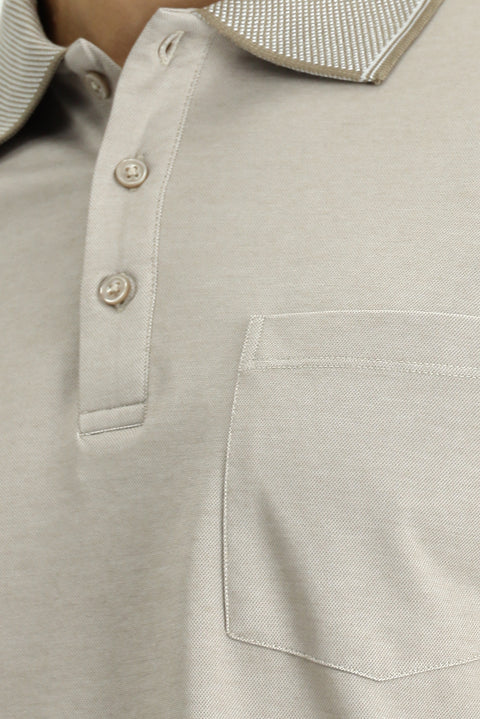Medium Brown Regular Fit Cotton Patterned Pocket Polo Shirt