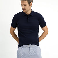 Mid Navy Regular Fit Cotton Knitted Polo Shirt