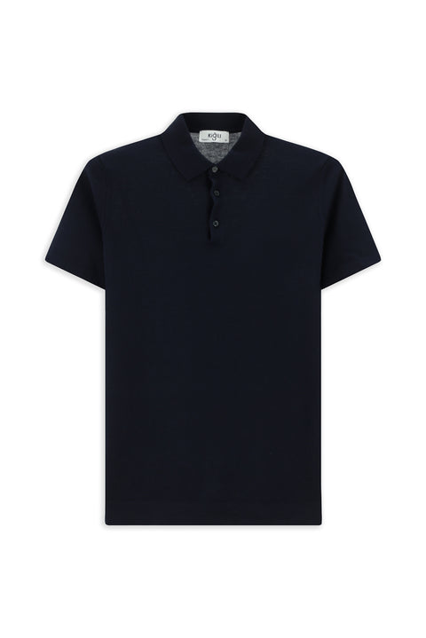 Mid Navy Regular Fit Cotton Knitted Polo Shirt