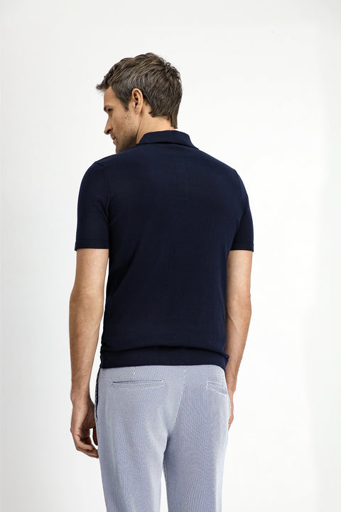 Mid Navy Regular Fit Cotton Knitted Polo Shirt