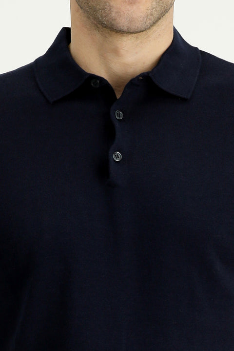 Mid Navy Regular Fit Cotton Knitted Polo Shirt