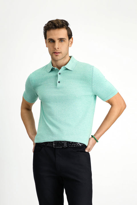 Koyu Yeşil Regular Fit Pamuklu Polo Yaka Örme Tişört