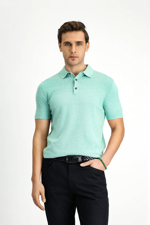 Koyu Yeşil Regular Fit Pamuklu Polo Yaka Örme Tişört