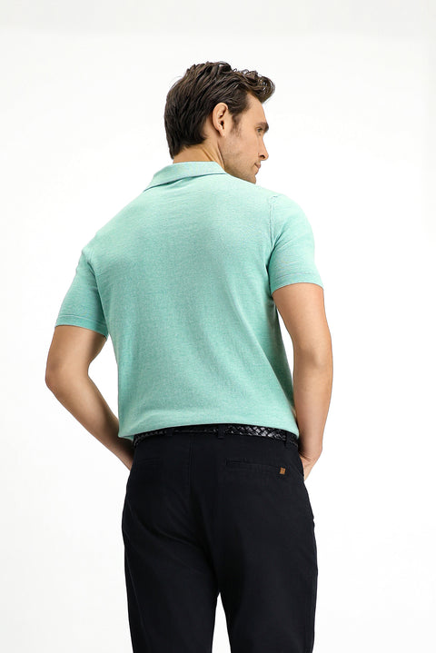 Koyu Yeşil Regular Fit Pamuklu Polo Yaka Örme Tişört