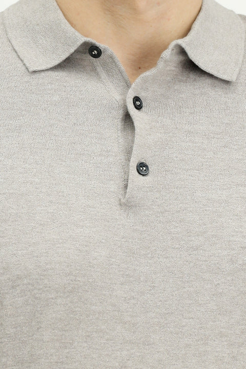 Mid Mink Regular Fit Cotton Polo Neck Knitted T-Shirt