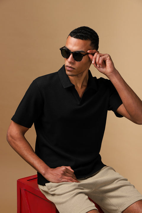 Black Regular Fit Cotton Polo Shirt