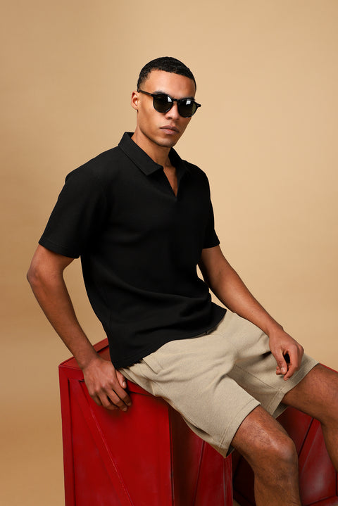 Black Regular Fit Cotton Polo Shirt