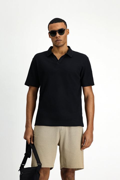 Black Regular Fit Cotton Polo Shirt