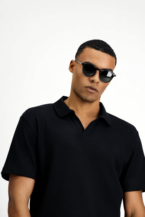 Black Regular Fit Cotton Polo Shirt