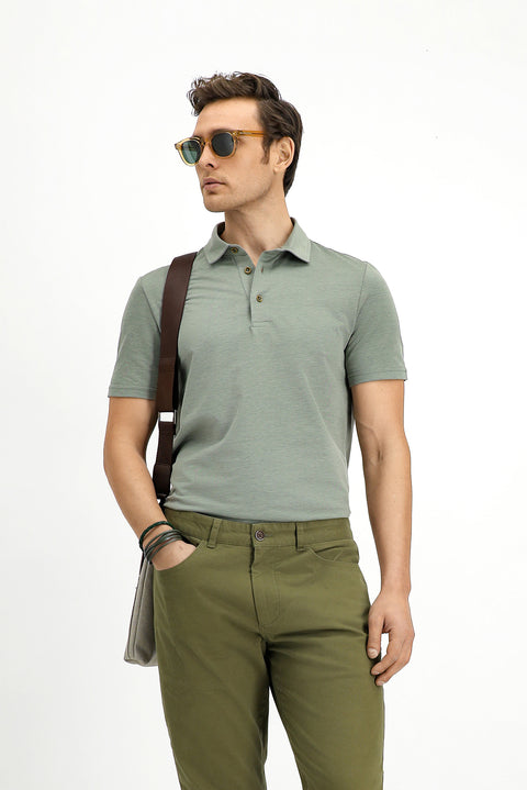 Koyu Haki Slim Fit Dar Kesim Pamuklu Polo Yaka Tişört