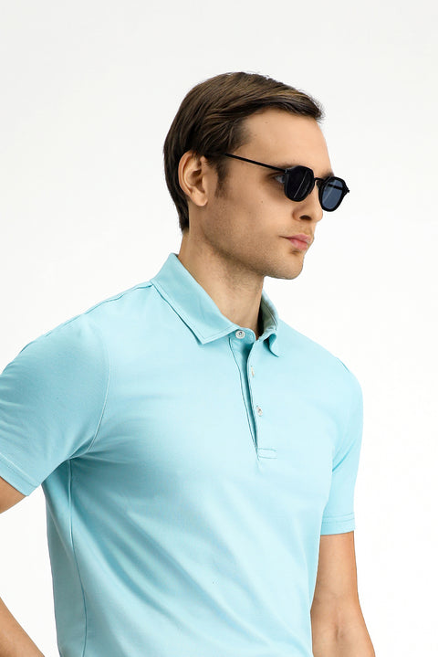Mint Green Slim Fit Cotton Polo Shirt