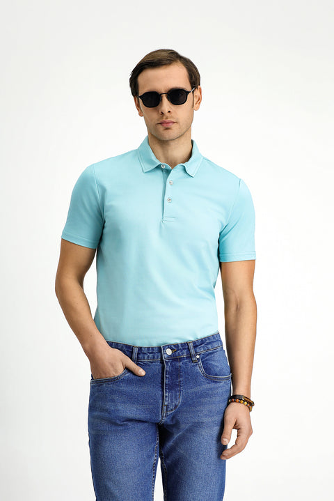 Mint Green Slim Fit Cotton Polo Shirt
