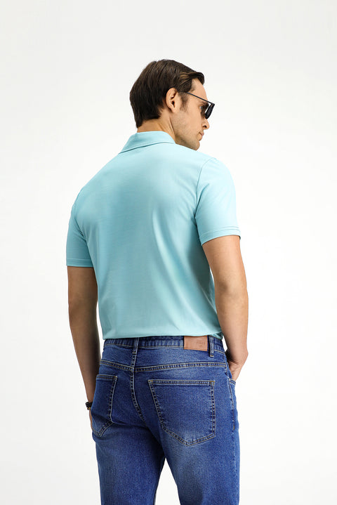 Mint Green Slim Fit Cotton Polo Shirt