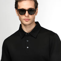Black Slim Fit Narrow Cut Cotton Patterned Polo Shirt