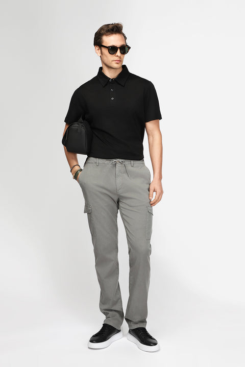 Black Slim Fit Narrow Cut Cotton Patterned Polo Shirt