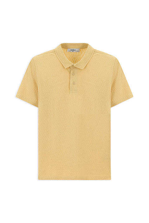 Medium Beige Slim Fit Narrow Cut Cotton Patterned Polo Shirt