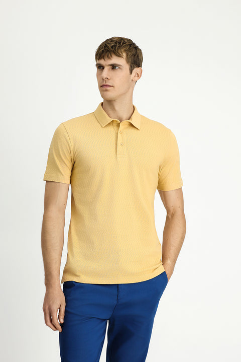 Medium Beige Slim Fit Narrow Cut Cotton Patterned Polo Shirt