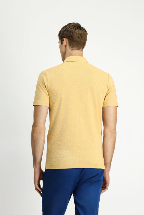 Medium Beige Slim Fit Narrow Cut Cotton Patterned Polo Shirt