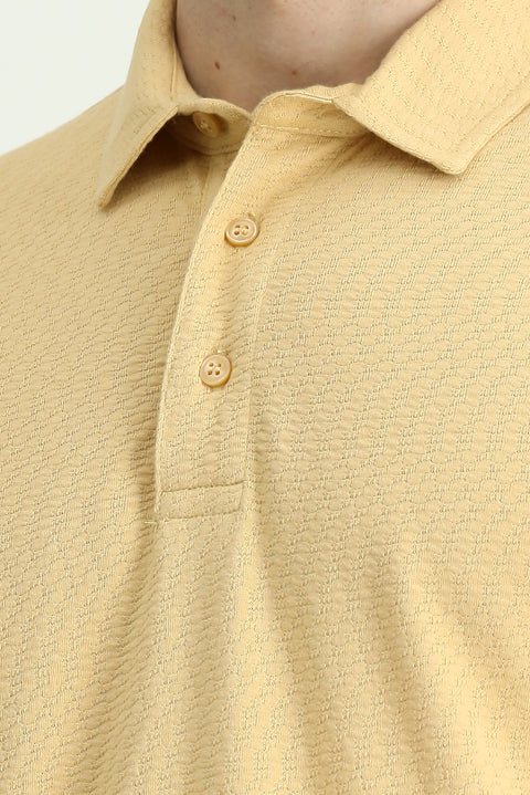 Medium Beige Slim Fit Narrow Cut Cotton Patterned Polo Shirt