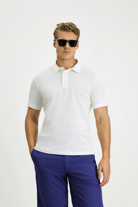 Off-White Slim Fit Cotton Patterned Polo Shirt