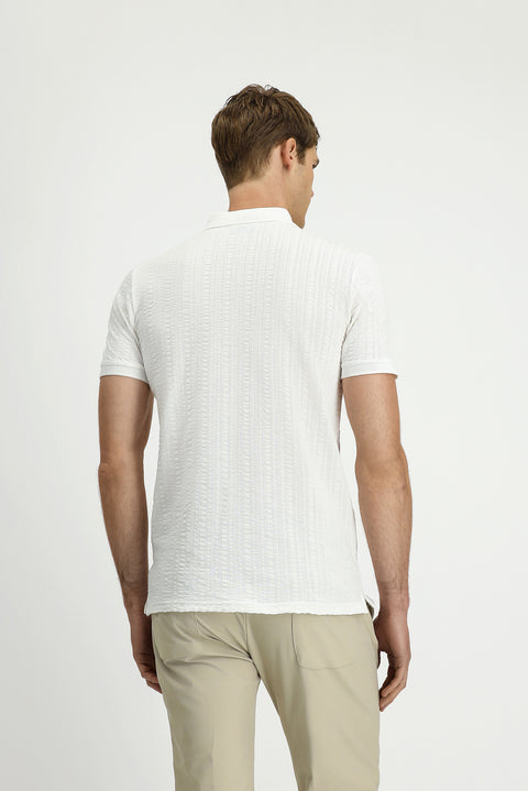 Off-White Slim Fit Cotton Patterned Zip-Up Polo Shirt
