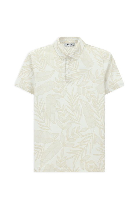 White Slim Fit Printed Cotton Polo Shirt