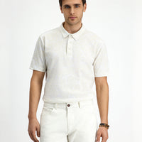 White Slim Fit Printed Cotton Polo Shirt