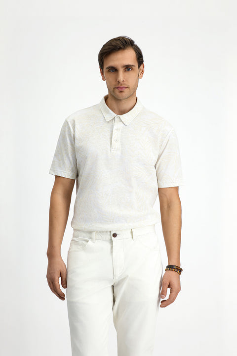 White Slim Fit Printed Cotton Polo Shirt