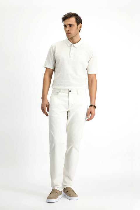 White Slim Fit Printed Cotton Polo Shirt
