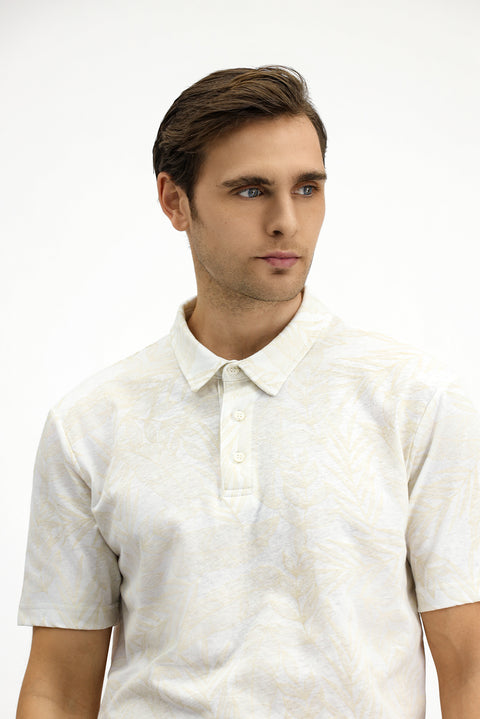 White Slim Fit Printed Cotton Polo Shirt
