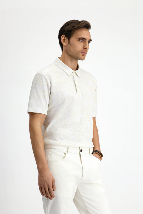White Slim Fit Printed Cotton Polo Shirt