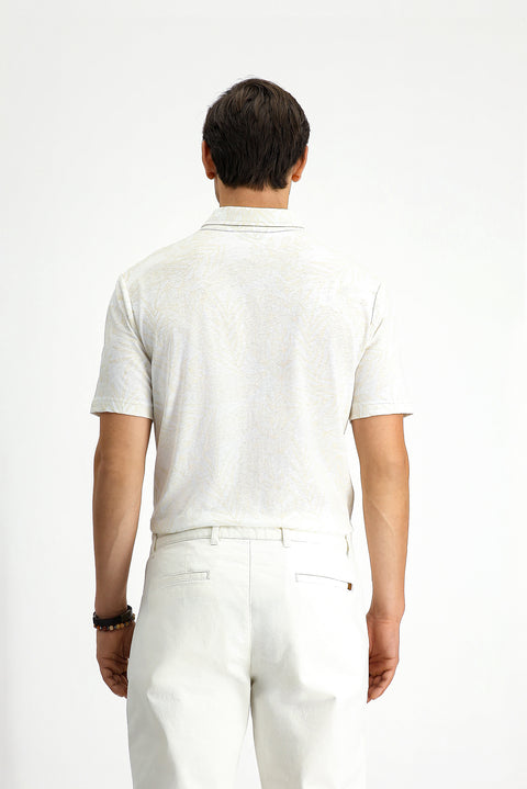 White Slim Fit Printed Cotton Polo Shirt