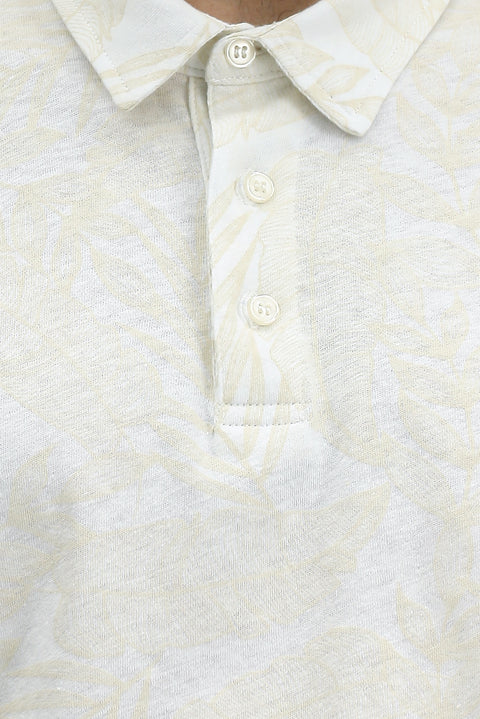 White Slim Fit Printed Cotton Polo Shirt