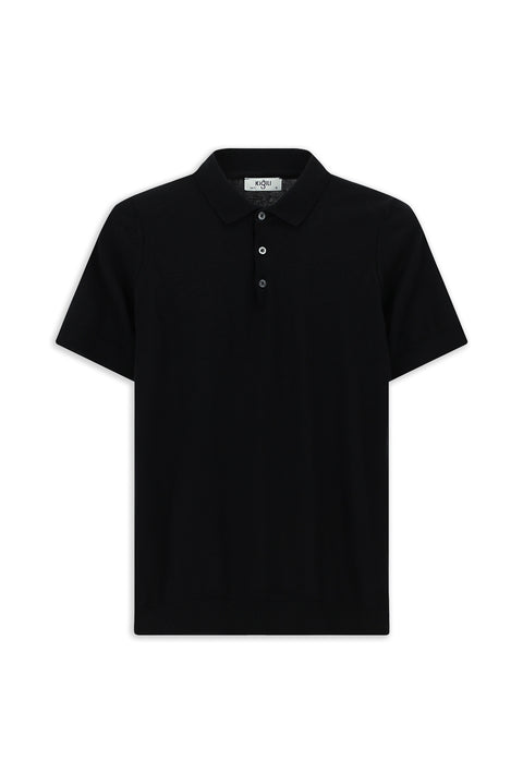 Black Slim Fit Narrow Cut Cotton Polo Neck Knitted T-Shirt
