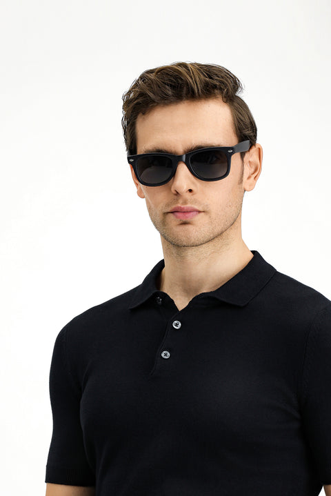 Black Slim Fit Narrow Cut Cotton Polo Neck Knitted T-Shirt
