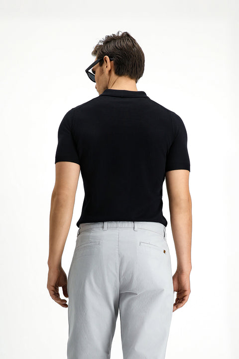 Black Slim Fit Narrow Cut Cotton Polo Neck Knitted T-Shirt