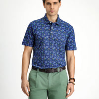 Light Navy Slim Fit Narrow Cut Cotton Printed Polo Shirt