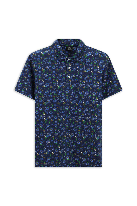 Light Navy Slim Fit Narrow Cut Cotton Printed Polo Shirt
