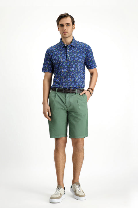 Light Navy Slim Fit Narrow Cut Cotton Printed Polo Shirt