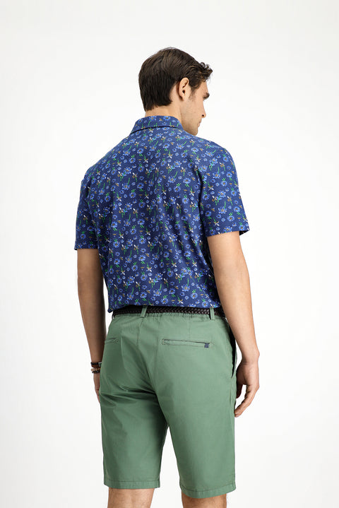 Light Navy Slim Fit Narrow Cut Cotton Printed Polo Shirt