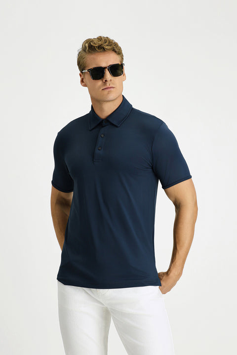 Dark Navy Slim Fit Narrow Cut Lycra Polo Shirt