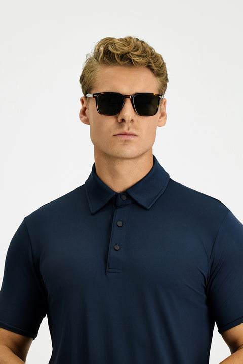 Dark Navy Slim Fit Narrow Cut Lycra Polo Shirt