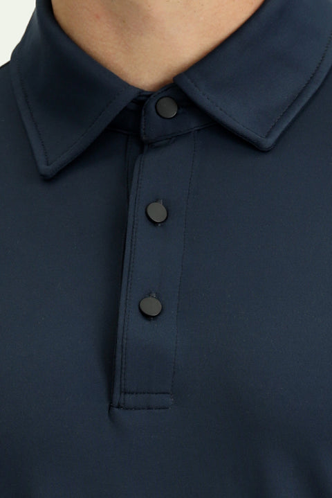 Dark Navy Slim Fit Narrow Cut Lycra Polo Shirt