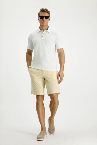  Kırık Beyaz Slim Fit Dar Kesim Likralı Polo Yaka Tişört