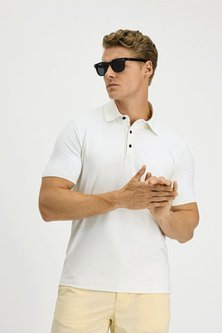  Kırık Beyaz Slim Fit Dar Kesim Likralı Polo Yaka Tişört