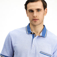 Light Blue Melange Slim Fit Narrow Cut Cotton Patterned Pocket Polo Shirt