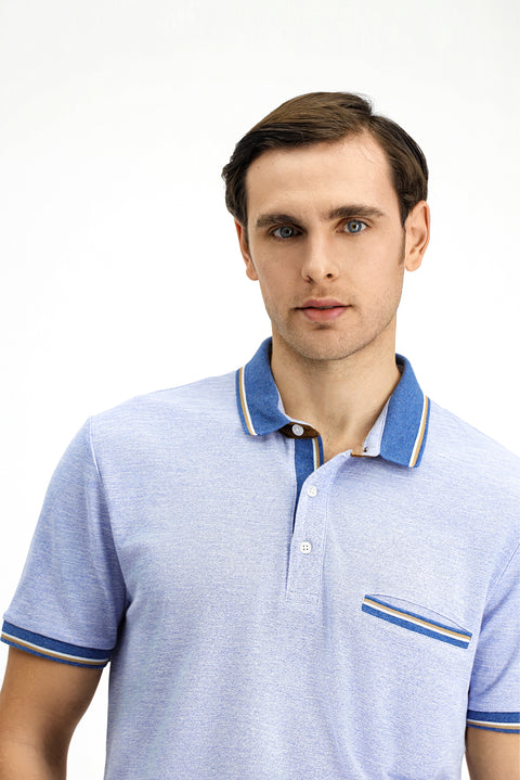 Light Blue Melange Slim Fit Narrow Cut Cotton Patterned Pocket Polo Shirt