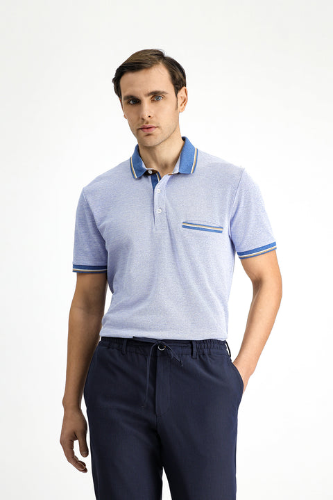 Light Blue Melange Slim Fit Narrow Cut Cotton Patterned Pocket Polo Shirt